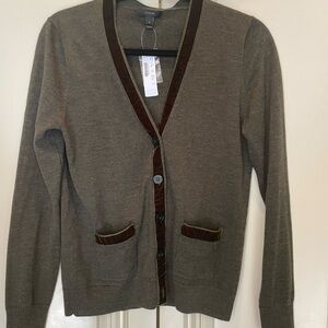 J.Crew Olive Gren Cardigan with Velvet Trim